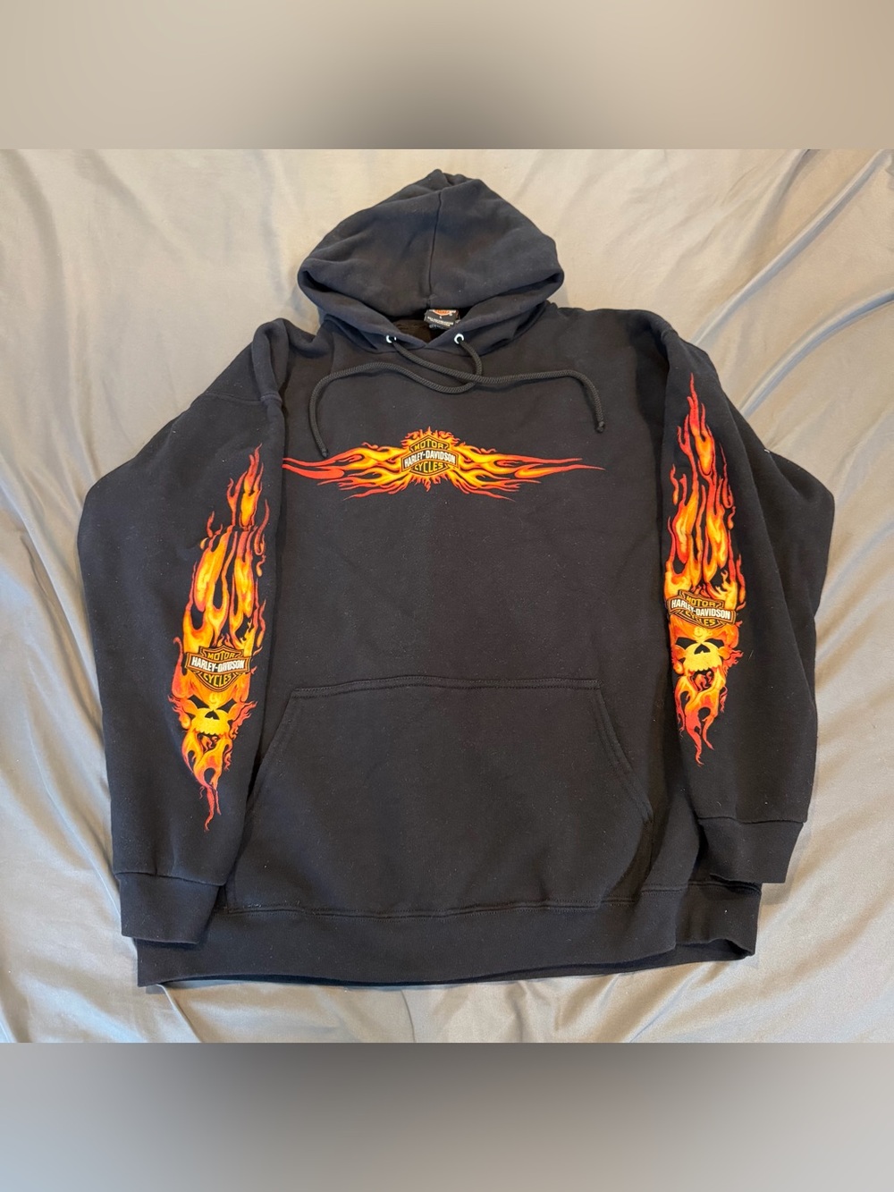 Vintage Harley Davidson Flame Sleeve Pullover  Hoodie Men’s Size Large